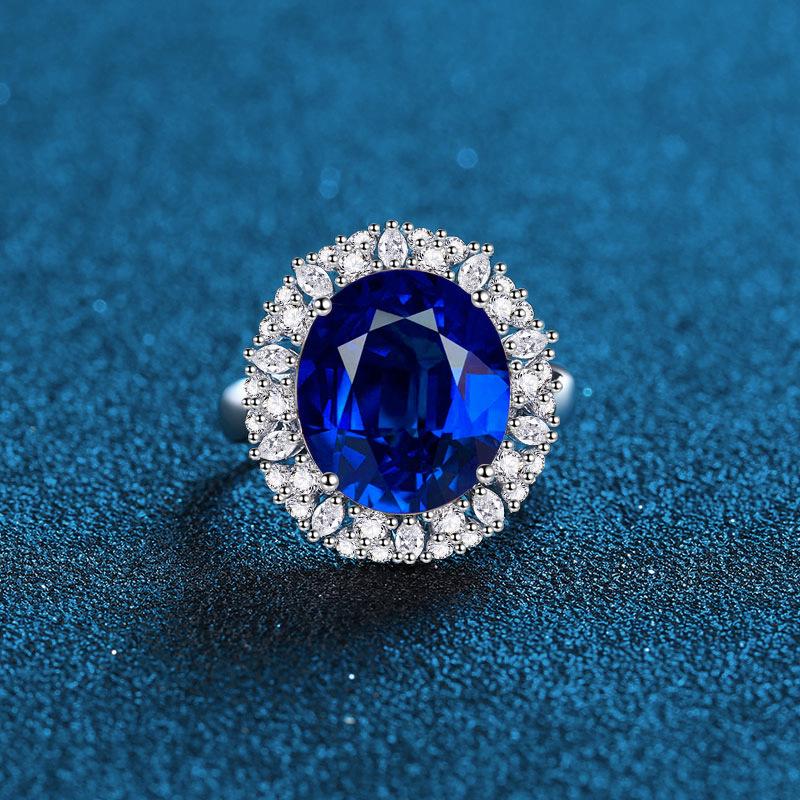 S925 Sterling Silver Women's Ring with Blue, Red, and Yellow Gemstones - 10 Carat Full Diamond Design.
