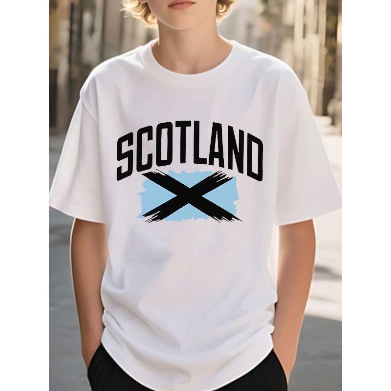 European sizes Boys T-Shirt Scotland Flag Graphic Casual Street Style Kids Wear for Boys 110 белый