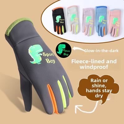 Autumn and Winter Children's Gloves with Fleece for Warmth, Thickened Primary School Students' Gloves, Windproof Cycling Gloves and Cycling Gloves