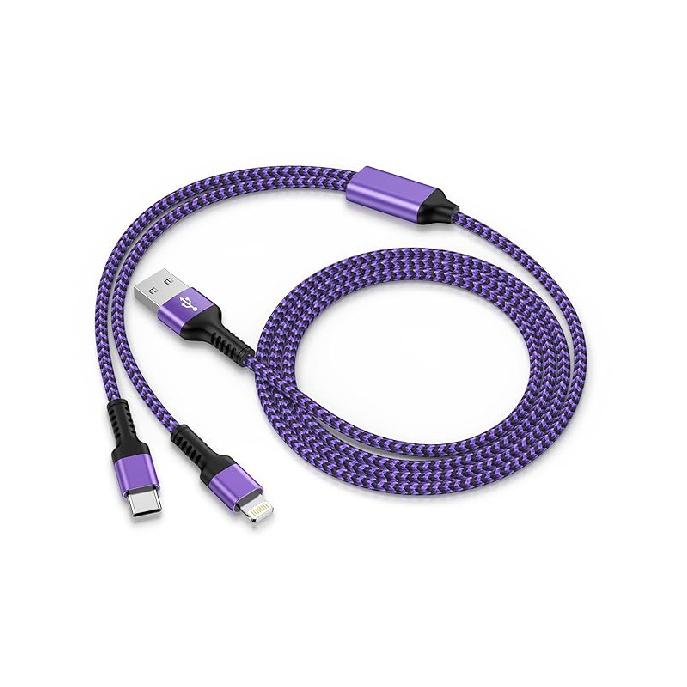MultIi Charger Cable 2 in 1 USB C and Lightning Charging Cable, 4ft Nylon Braided Multiple USB Charging Cable with Type-C/Lightning Port for iPhone 2 in 1 iPhone&Android Cab фиолетовый