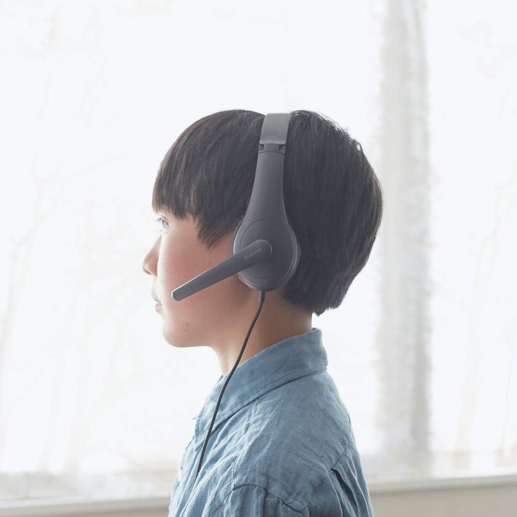 ELECOM Kids' Headphones [3.5mm Connection, 4-Pole] with Rotating Microphone Arm, Black, HS-KD01TBK, 121mm W x 43mm D x 122mm H (Cable Not Included)