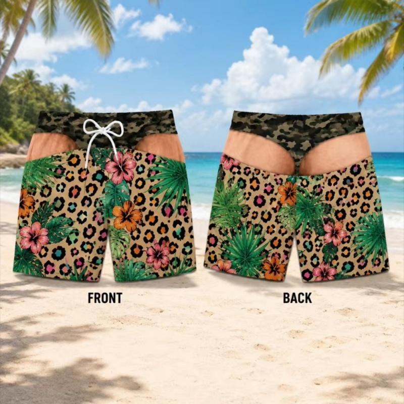 2026 New Funny Plus Size Beach Shorts Casual Summer Men 3D Print Fake Skin Vacation Beach Shorts Hawaii Travel Gift Men's Shorts