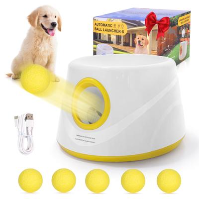Lanceur de balles automatique pour chiens, Machine interactive de lancer de balle avec 3 niveaux de distance(20-46 pieds) & 5 Balles, Lanceur de Balle pour Chien pour Jouer à l'Intérieur et à l'Extérieur