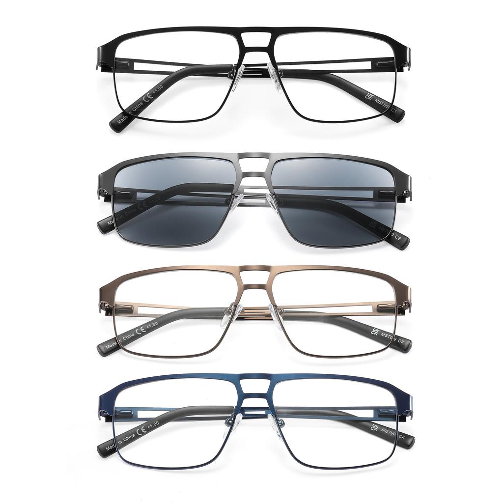 Readers Men Blue Light Blocking Reading Glasses Metal Frame Spring Hinge Presbyopia +0.50-3.5 Diopter Magnifier Lens Eyewear