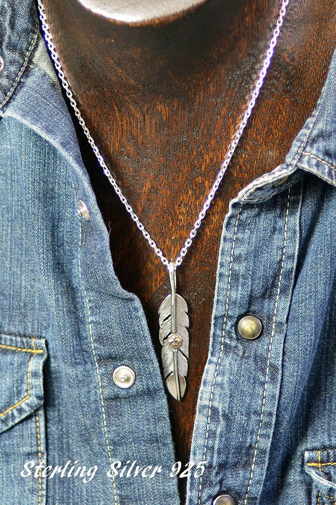 [STERLING SILVER 925] Indian Feather Silver Native American Pendant for Men and Women with Chain AMTHGNE-116