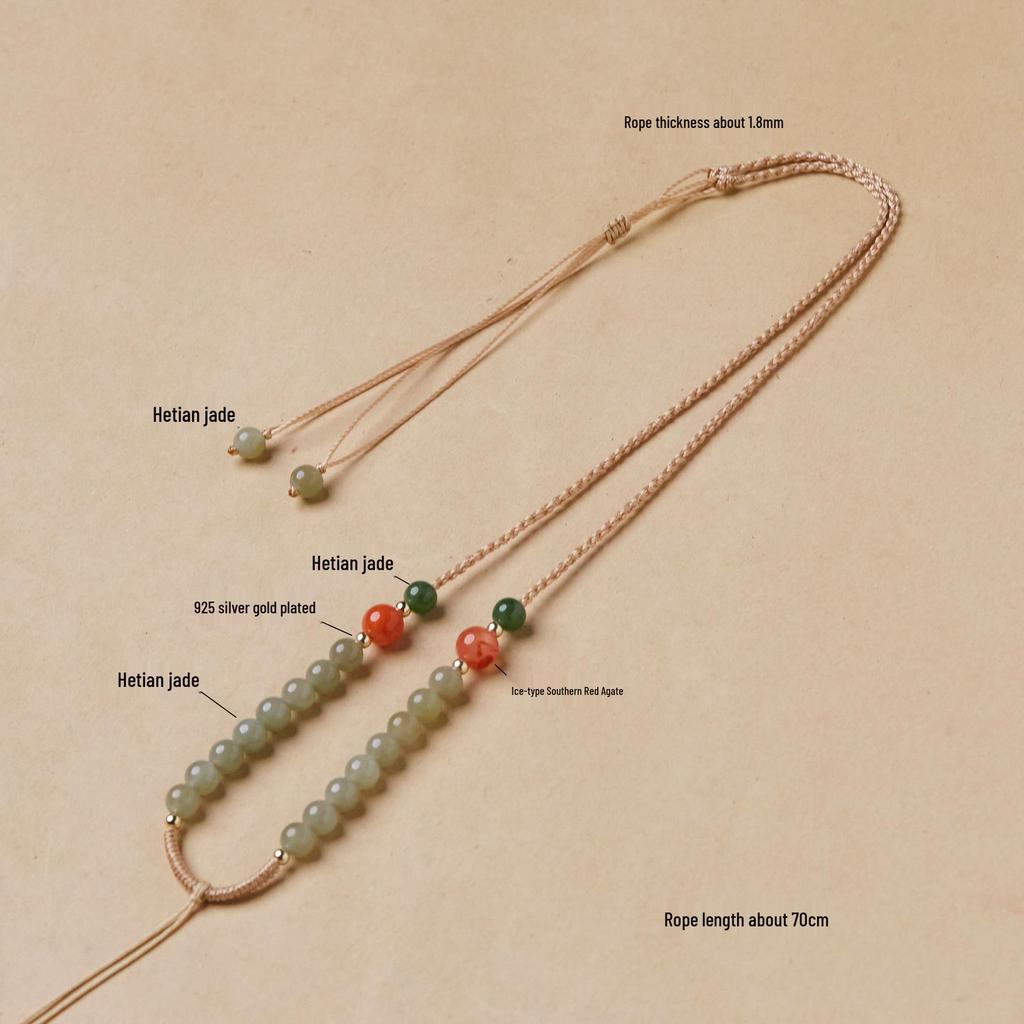 Adjustable Hand-Woven Hetian Jade Bead Chain in Retro Chinese Style