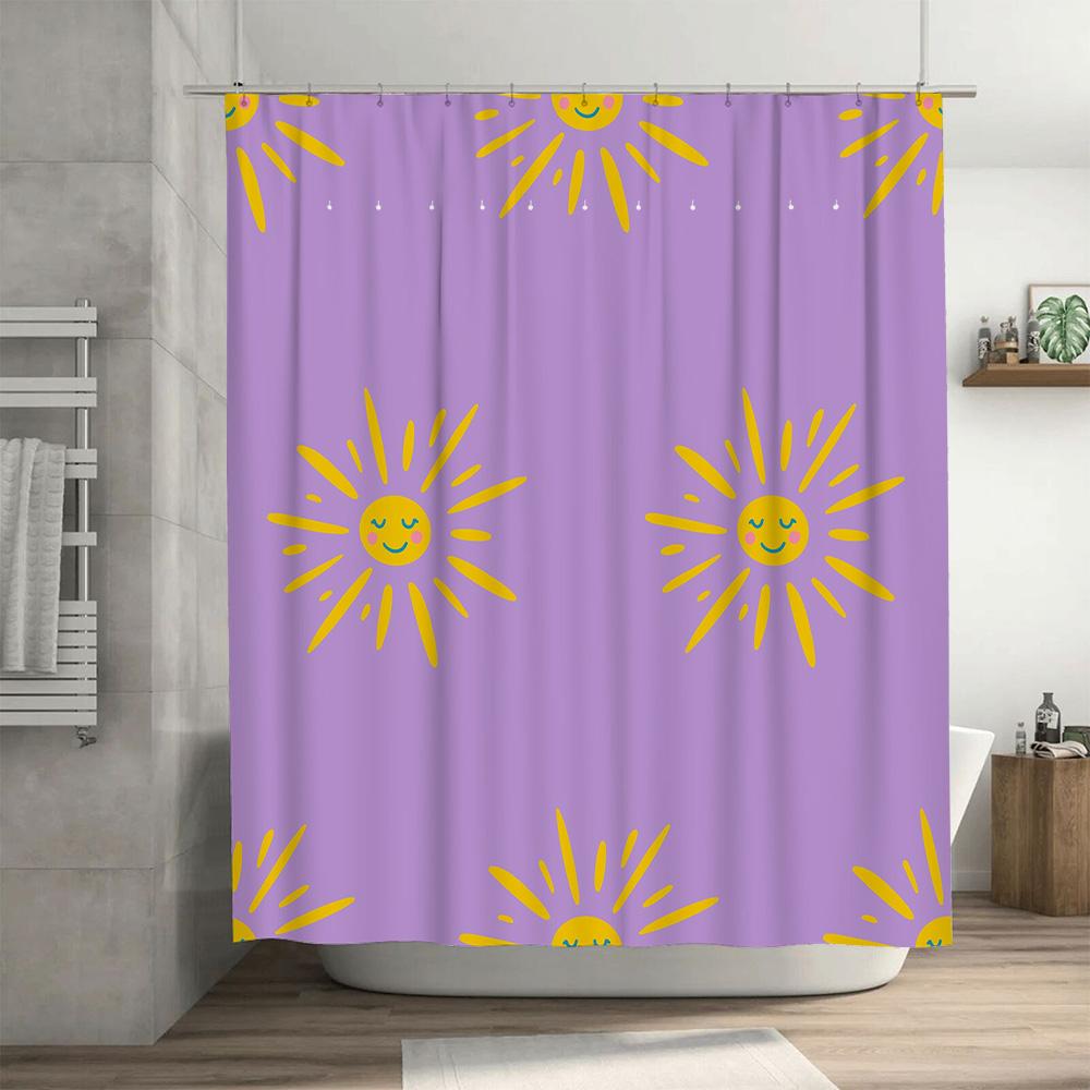 Bright Sunburst Shower Curtain Lavender Yellow Bathroom Decor Fun Printed Polyester Fabric Waterproof Washable Home Textile (Siz
