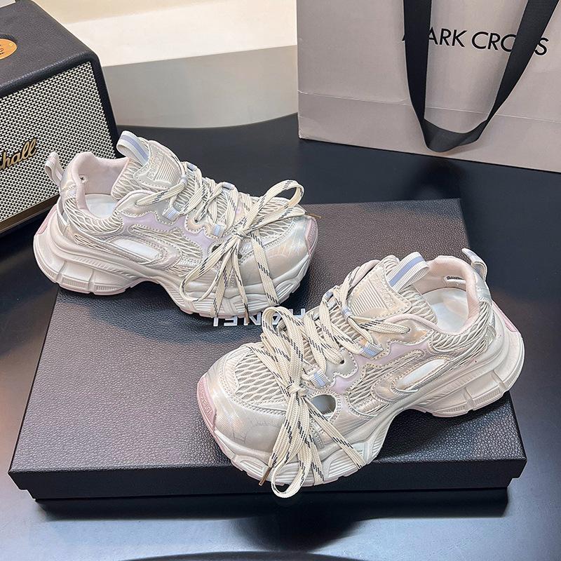 [Fanjiamei] Hollow Daddy Shoes Women's Summer Mesh Breathable 2025 Paris New Versatile Platform Sneakers