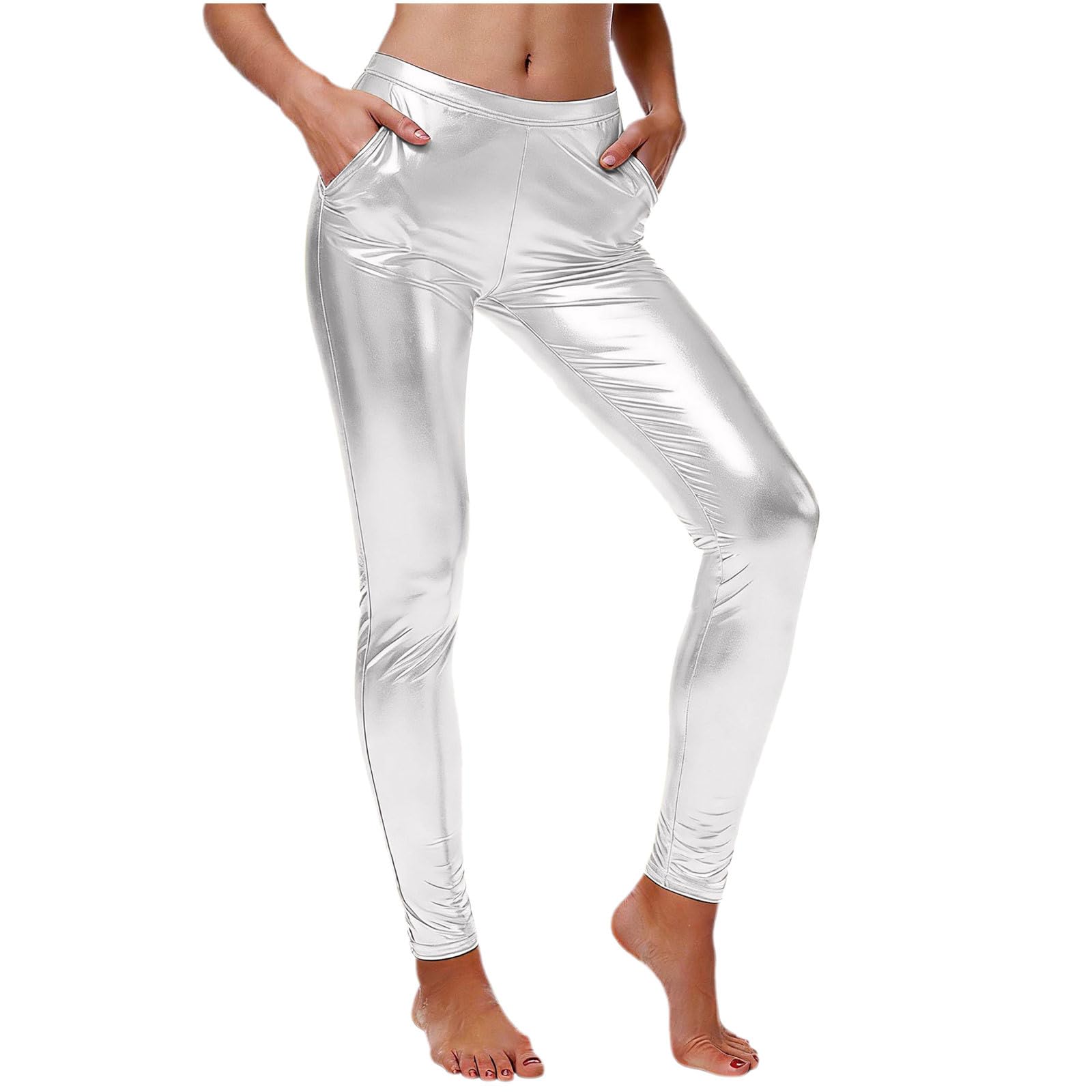 

Women Elastic High Waist Pant Casual Fit Wide Leg Long Pants Trousers With Pockets XL білий