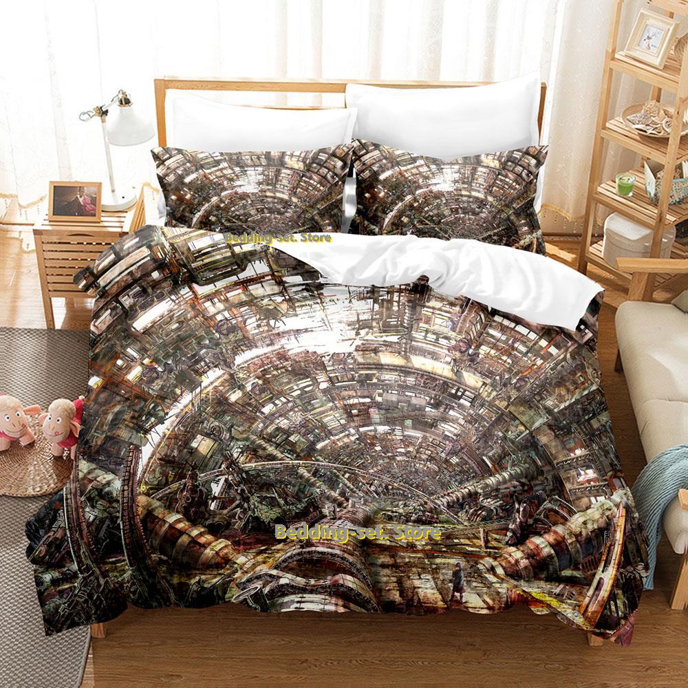 Zestaw pościeli Anime City Pojedynczy Bliźniak Pełny Queen King Size Zestaw do łóżka Sypialnia dla dorosłych Dzieci Zestawy poszewek na kołdrę Druk 3D Prześcieradło Anime