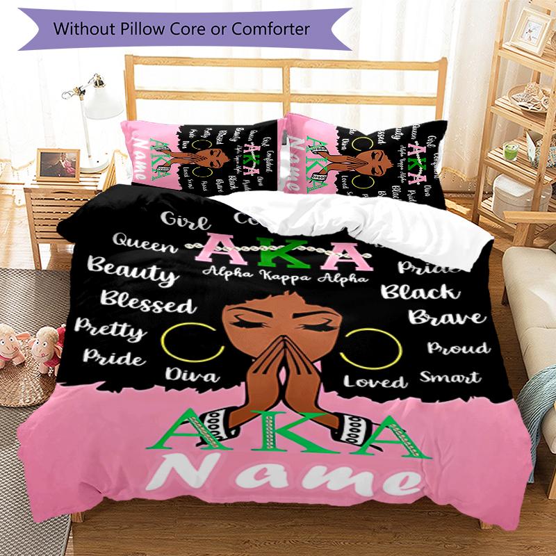 3pcs Custom Name Alpha Kappa Alpha Logo Bedding Set Duvet Cover Closure Includes 1 Duvet Cover & 2 Pillowcases for All Seasons Bedroom Decor