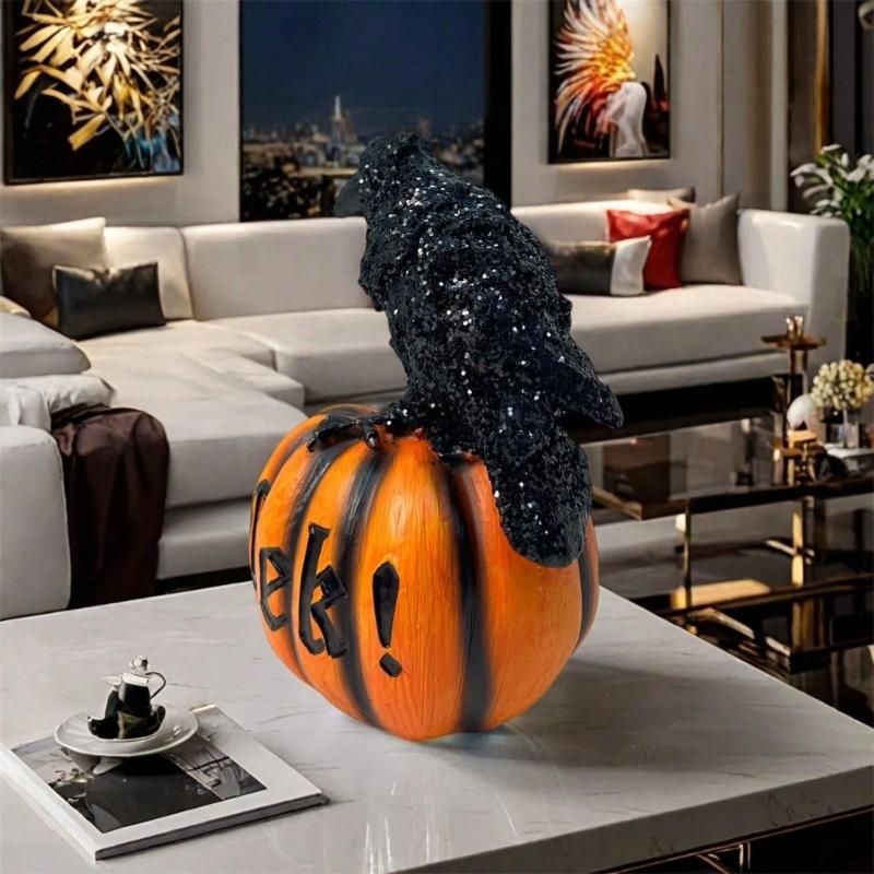 Festival Crow And Pumpkin Resin Statue Halloween Decoration For Indoors Outdoor Party Homes Decors