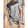Men's Fashion Solid Color Casual Two-piece Set, Including Round Neck Short Sleeved T-shirt and Drawstring Shorts