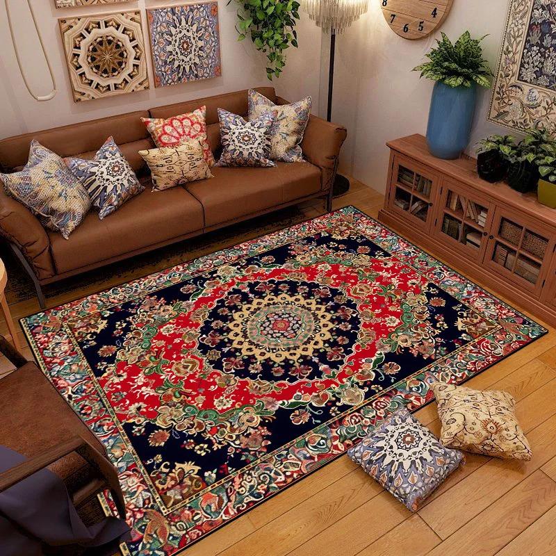 Retro Ethnic Carpets Turkish Persian Rug for Living Room Bedside Bedroom Vintage Floor Mat Entrance Doormat Carpet Large Rug