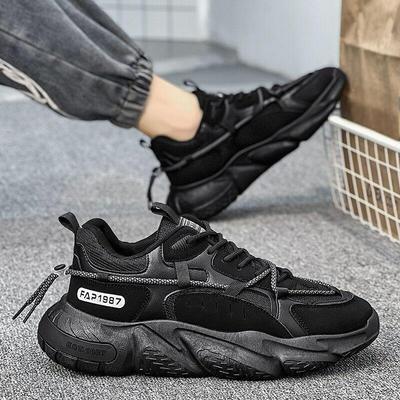 2025 Printemps Nouveaux Chaussures de Sport Respirantes pour Homme Semelle Épaisse Décontractées Course Noir Chaussures pour Homme