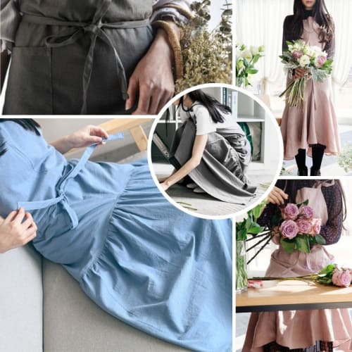 LINAXYZ Mermaid Apron Dress, Cotton and Linen, Lightweight, Nordic Style, Flared, Ribbon, Adjustable, Long, Tall, Fishtail, 2-Way, Perfect for Cafes,