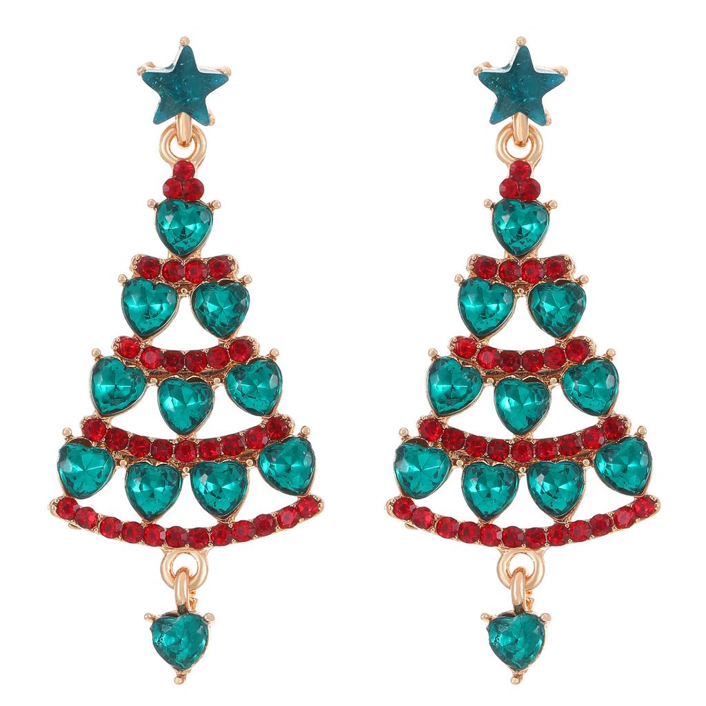 Colorful Zircon Christmas Tree Earrings for Women Fashion Red Green Crystal Tree Pendant Earring New Year Holiday Jewelry Gifts