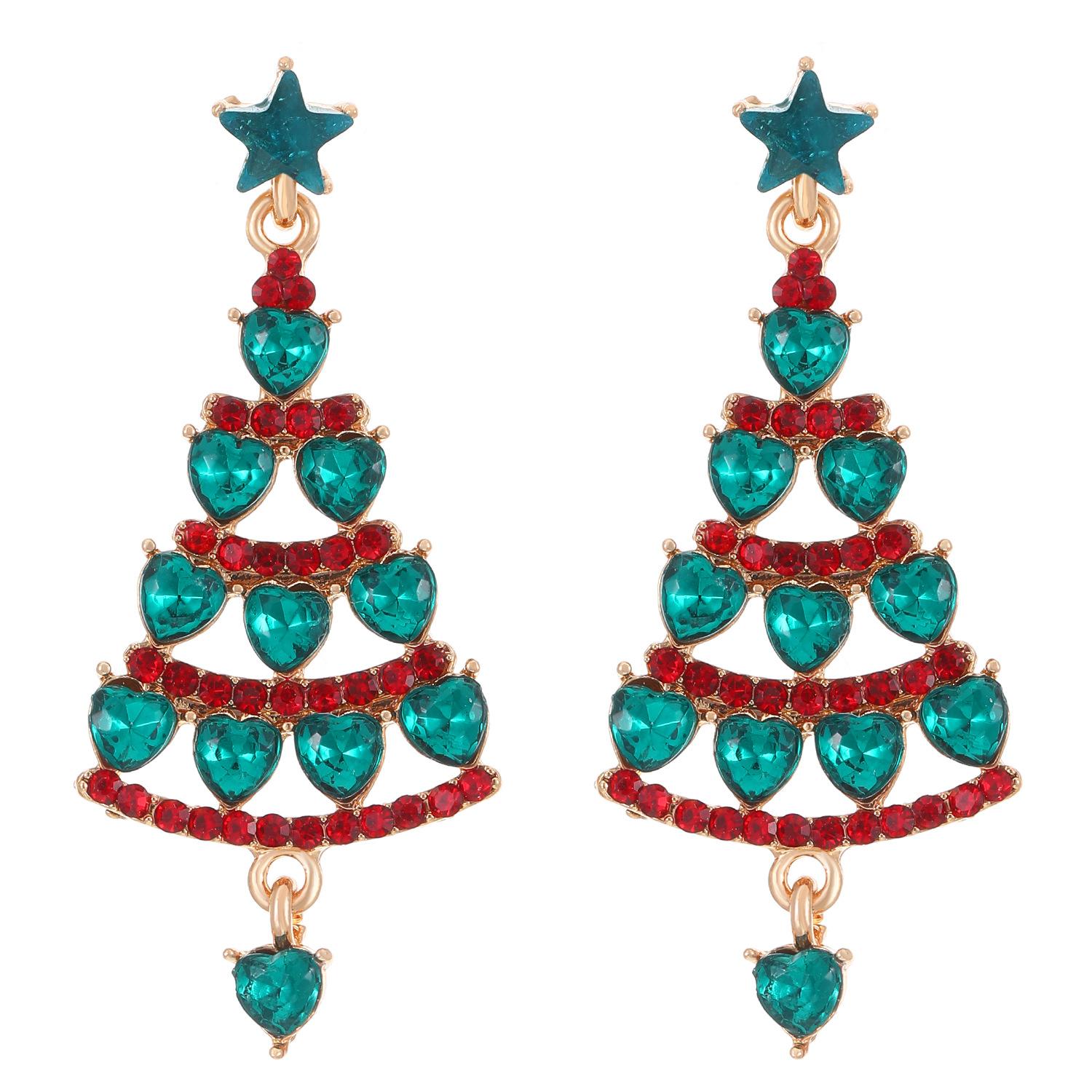 

Sparkling Zircon Christmas Tree Stud Earrings for Women Shiny Green Rhinestone Tree Pendant Earring Xmas New Year Party Jewelry