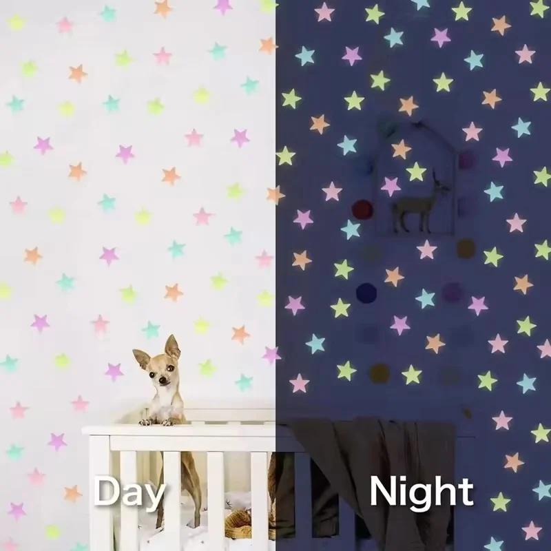 100pcs Fluorescent Glow in the Dark Stars Wall Stickers for Kids Rooms Decoration Livingroom Baby Bedroom Ceiling Home Decor