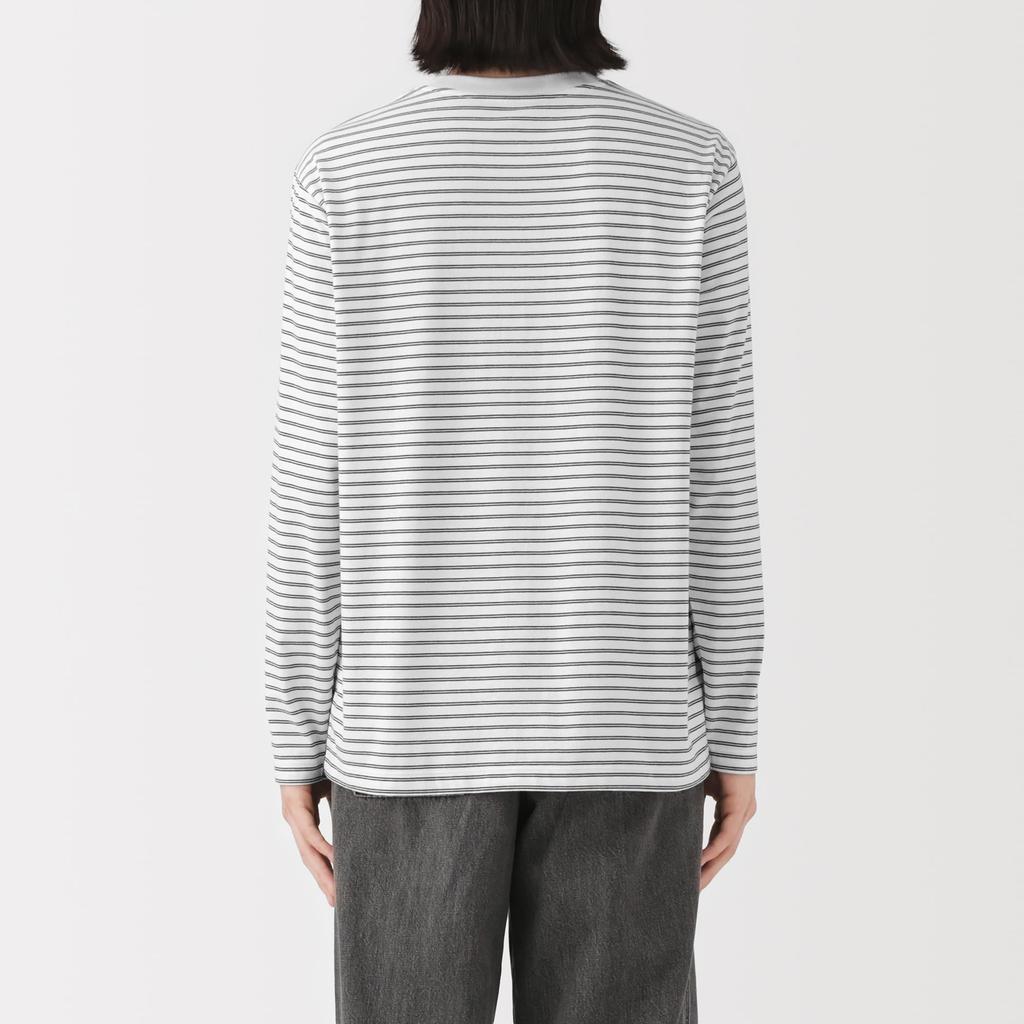 MUJI Jersey Knit Crew Neck Long Sleeve AB1MLA6S Dark Gray Stripe XL Men's T-Shirt