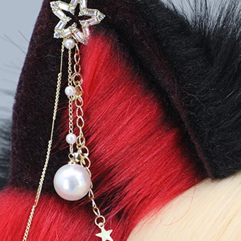 Wolf Ears Handmade Animal Furry Kitten Headband Star Tassels for Masquerade