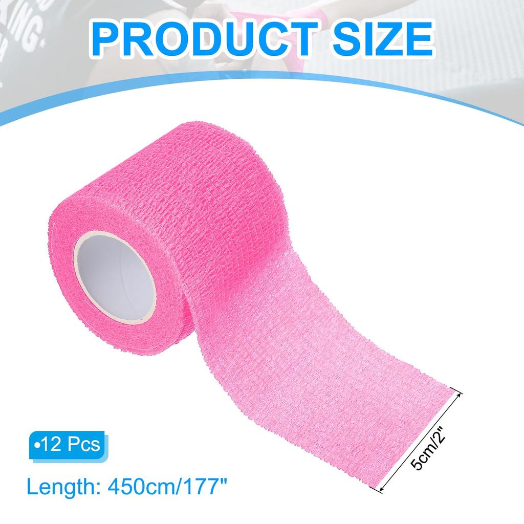 PATIKIL X 12 for Athletic and Outdoor Bright Pink 2" 177" Self-Adhesive Bandages, Pieces, Elastic, Breathable, Self-Wound Tape, Stretchable, Sports,