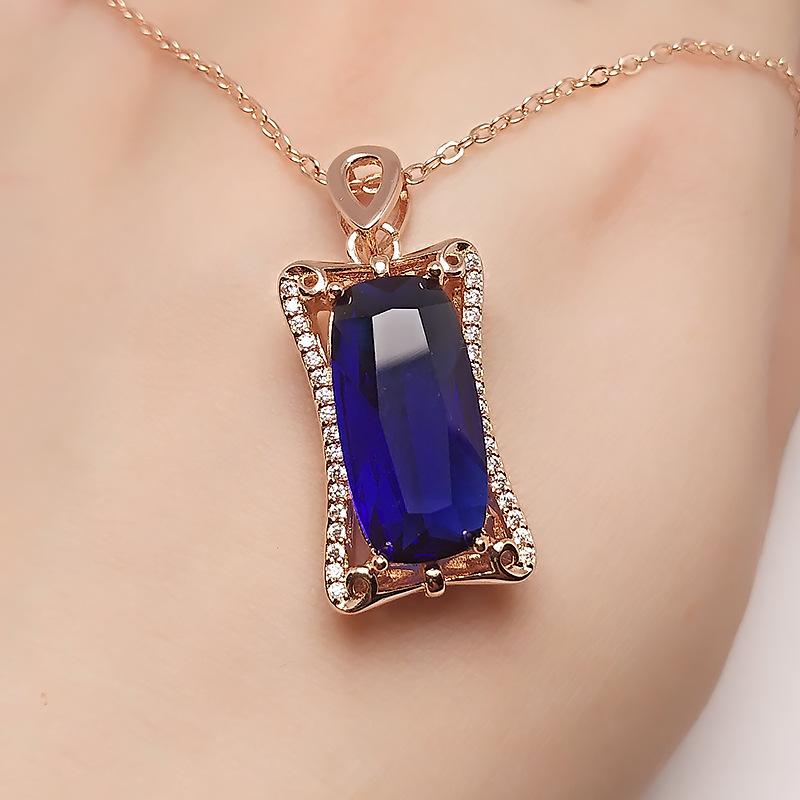 

Imitation Royal Sapphire Set Ring Femininity Rose Gold Dark Blue Premium Necklace Stud Earrings