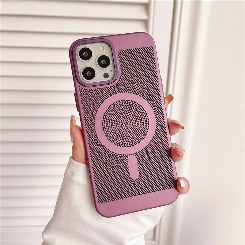 Camera Big Hole Grid Heat Dissipation Magnetic PC Case For iPhone 12 11 Pro Max Non-Slip Anti-fingerprint Back Protector Shell Cover