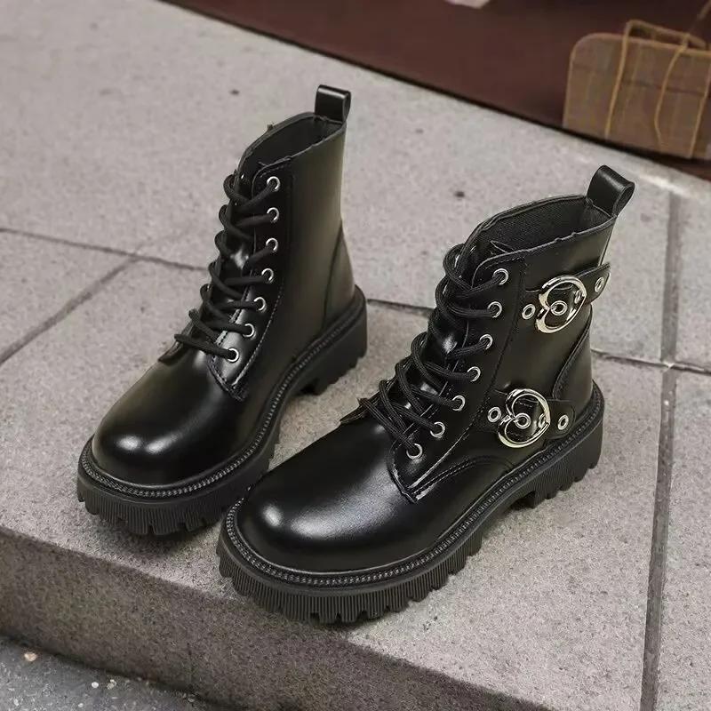 Women s Boots New Arrival  Shoes Goth Short Barrel Platform Plus Size Booties for Modern Woman Lady Sneakers Black Round Toe for daily use 35