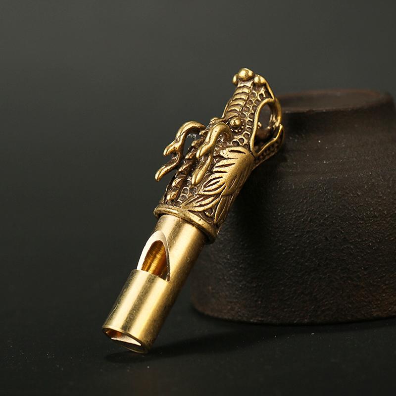 Handmade Brass Dragon Head Whistle Car Keys Chains Pendantsoutdoor Survival Tool