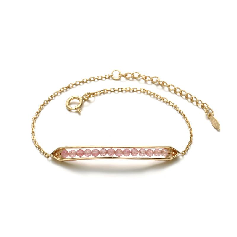 Jewelry Japanese Light Jewelry S925 Silver Natural Strawberry Crystal Labradorite Simple Commuter Pea Bracelet New Style