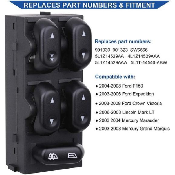 2PCS Window Switch Control for 2003-2008 Ford F-150 Lincoln Mercury 4L1Z14529AA