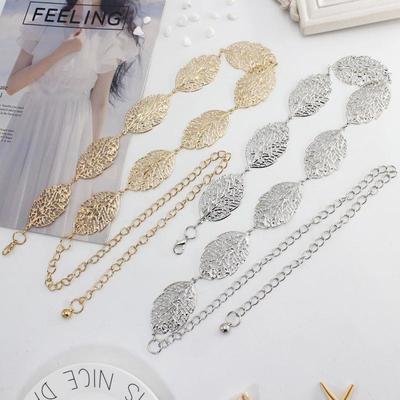 Cintura in Metallo Intagliata a Foglia Stile Coreano: Catena per la vita alla moda e versatile per abiti