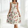 Ladies' square neck floral sleeveless dress with a large swing
