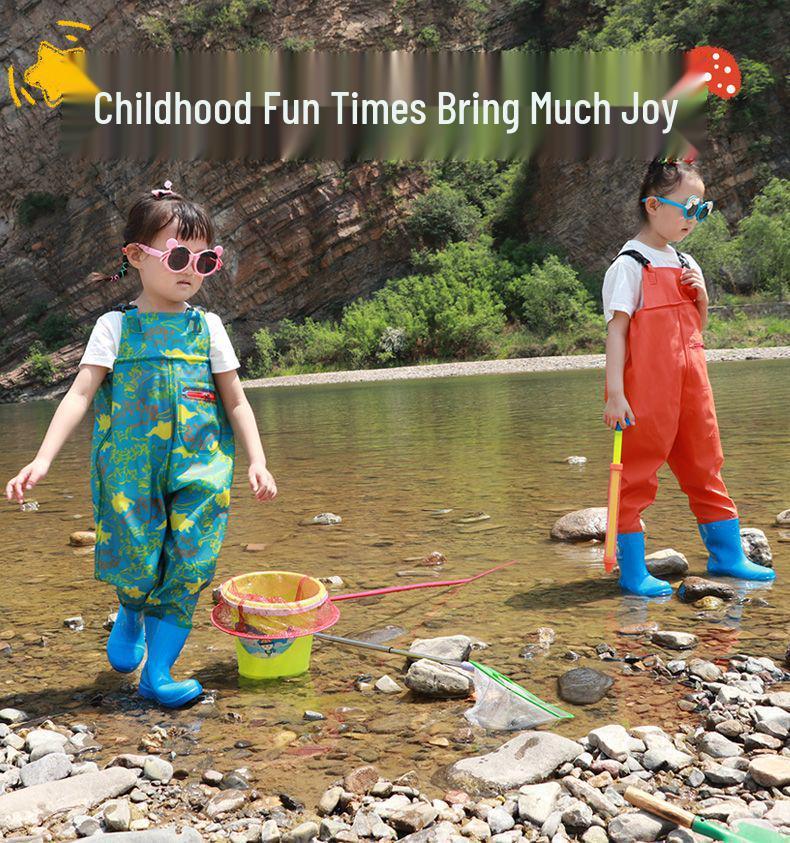 Kids' Waterproof One-Piece Waders for Sand, Water Play, and Rain with Boots