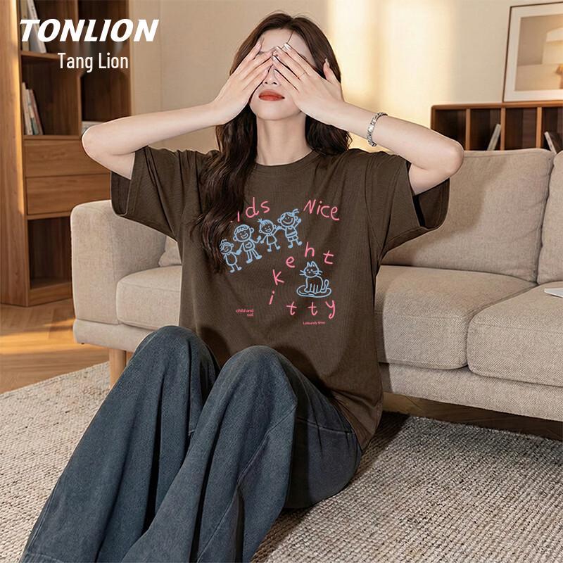 TonLion Women's Pure Cotton Loose-Fit Round Neck T-Shirt