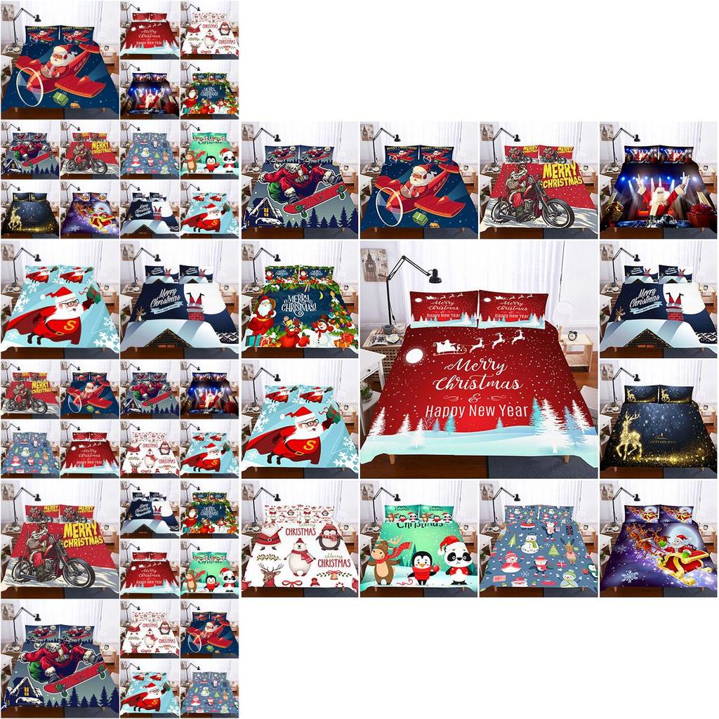 Santa Claus Christmas Quilt Duvet Cover Set With Soft Polyester Material**