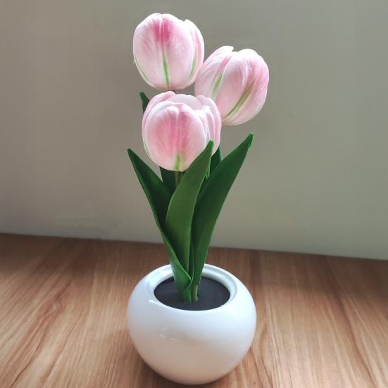 Night Light USB Rechargeable Wireless Tulip LED Lamp Touch Control Dimmable Cute Desk Lamp for Bedroom Living Room Travel Gift for Women Mom