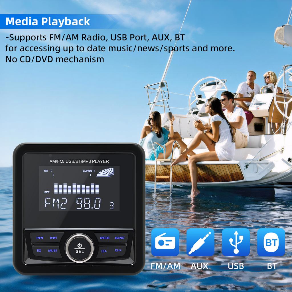 MP3 / MP5 Marine Radio Boat Stereo Bluetooth-compatible FM AM Media Audio System Waterproof Accessories For Yacht ATV UTV SUV