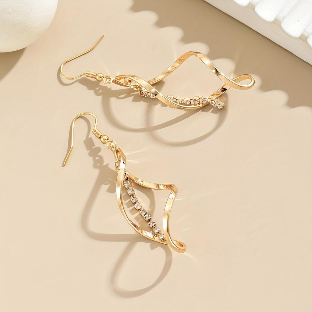 Women's Spiral Earrings - Elegant Interlocking Loop Design with Synthetic Gemstones, Suitable for Daily and Party Wear, Exquisite Metal Earrings