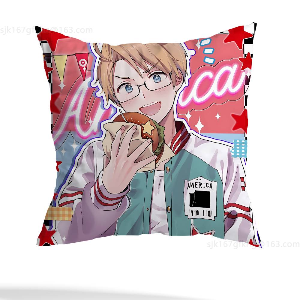 Anime H-Hetalia World Stars Pillow Case Square Double-Sided Printing Short Plush Sofa Cushion Cover Bedroom Bedside Pillow