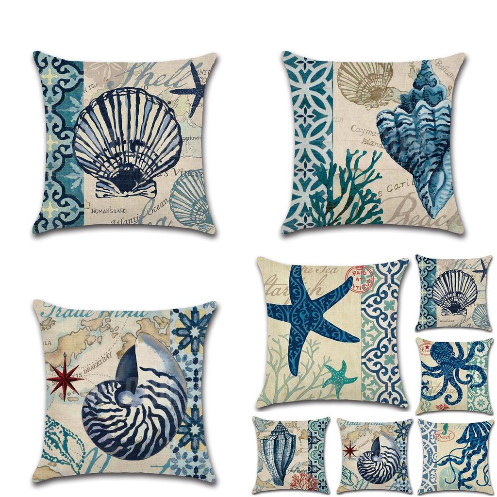 Decorative Fashion Creative Marine Organism Flax Cushion Cover Throw Pillow For Coastal Living