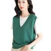 Women's Solid Color V-Neck Knit Vest - Sleeveless, Loose, Autumn/Winter