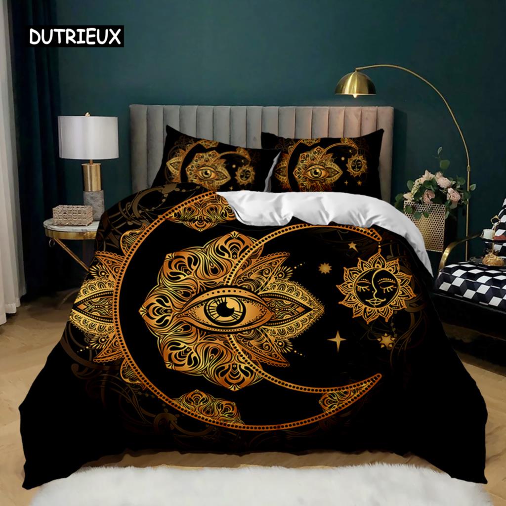 Bohemian Duvet Cover Set Golden Sun Twin Bedding Set Boho Style for Teens Adults Double Queen King Size Polyester Qulit Cover