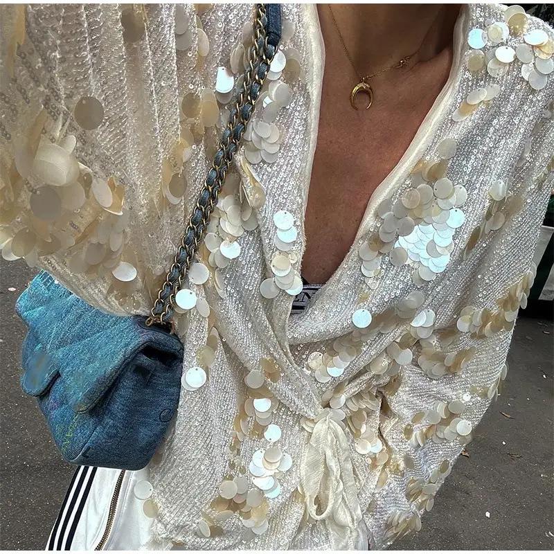 Paillettenbesetzte Kimono-Jacke mit langen Ärmeln für Damen