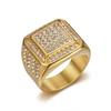 Luxury Full Rhinestone Vacuum Gold Plated Titanium Steel Hip Hop Men's Ring
