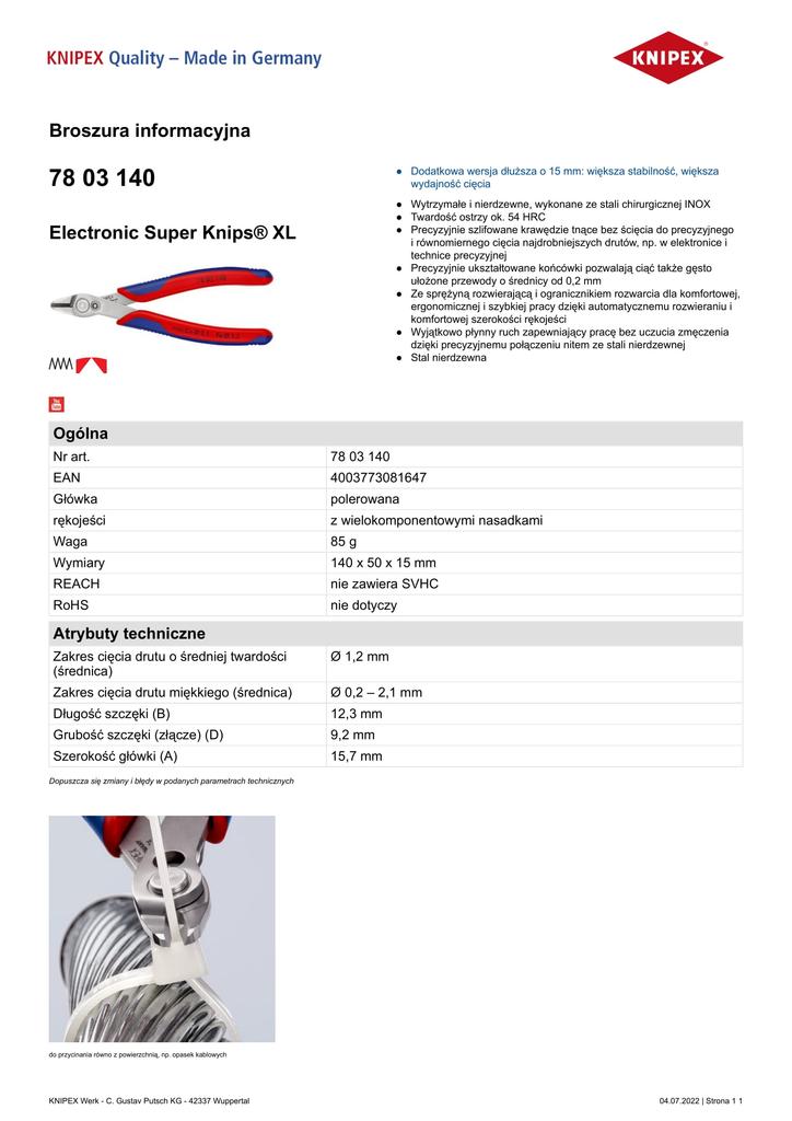 Cutting Pliers 140Mm Electronic Super Knips Xl - Kn 78 03 140