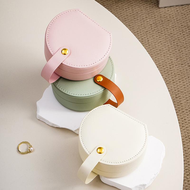 Mini Pu Jewelry Organizer Display Travel Jewelry Case Earrings Necklace Ring Portable Handbag Jewelry Box Round Leather Storage