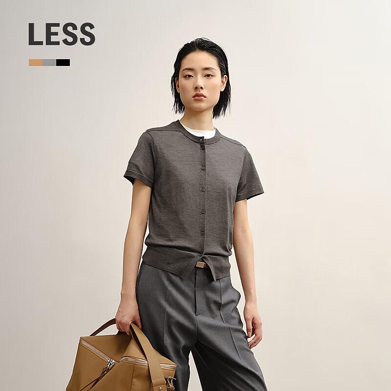 

LESS Women s Round Neck Short Sleeve Knit Cardigan M