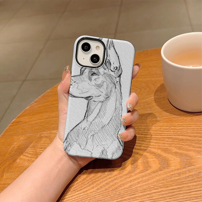 Graceful Minimalist Equestrian Horse Pencil Line Art Sketch Film Aesthetic Protective Shockproof Bumper Case For iPhone 14 15 16 Pro Max Plus